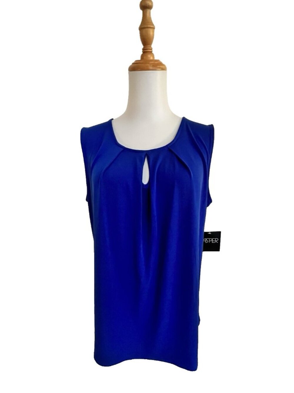 KASPER Women's Size M Electric Blue Sleeveless Blouse Keyhole Pleated Tank Top